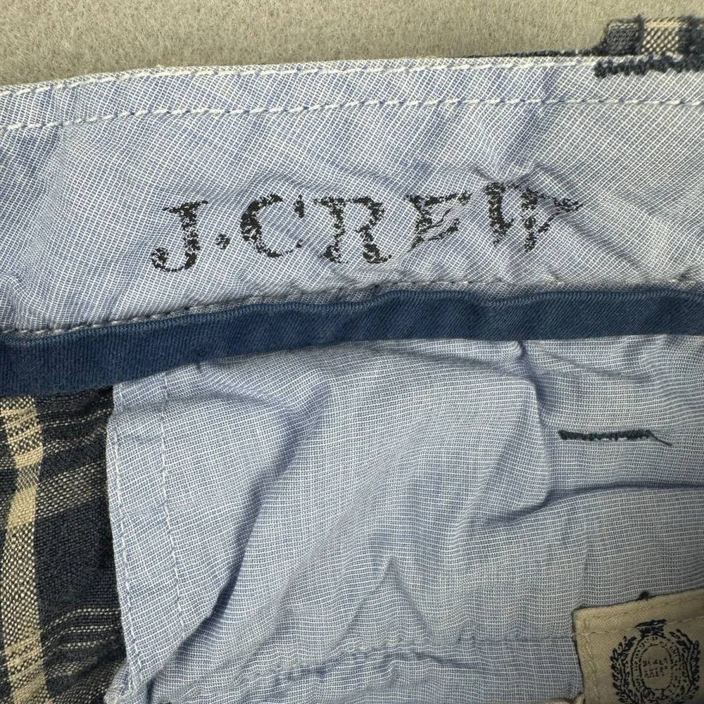 Vintage 2003-2004 J Crew Shorts Men's 38W 100% Linen Plaid Blue White Macau Y2K